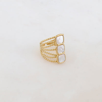 Bague multi-rangs style semainier avec 3 nacres carrées