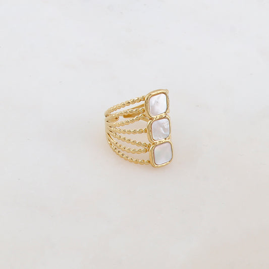 Bague multi-rangs style semainier avec 3 nacres carrées