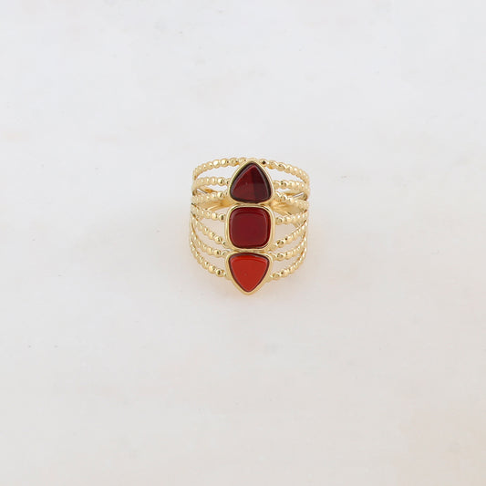 Bague multi-rangs style semainier avec 3 pierres naturelles rondes : 2 triangles et 1 carrée