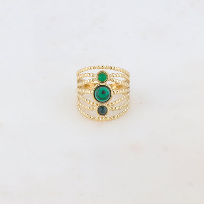 Bague multi-rangs style semainier avec 3 pierres naturelles rondes
