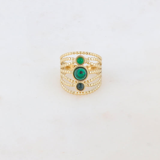 Bague multi-rangs style semainier avec 3 pierres naturelles rondes