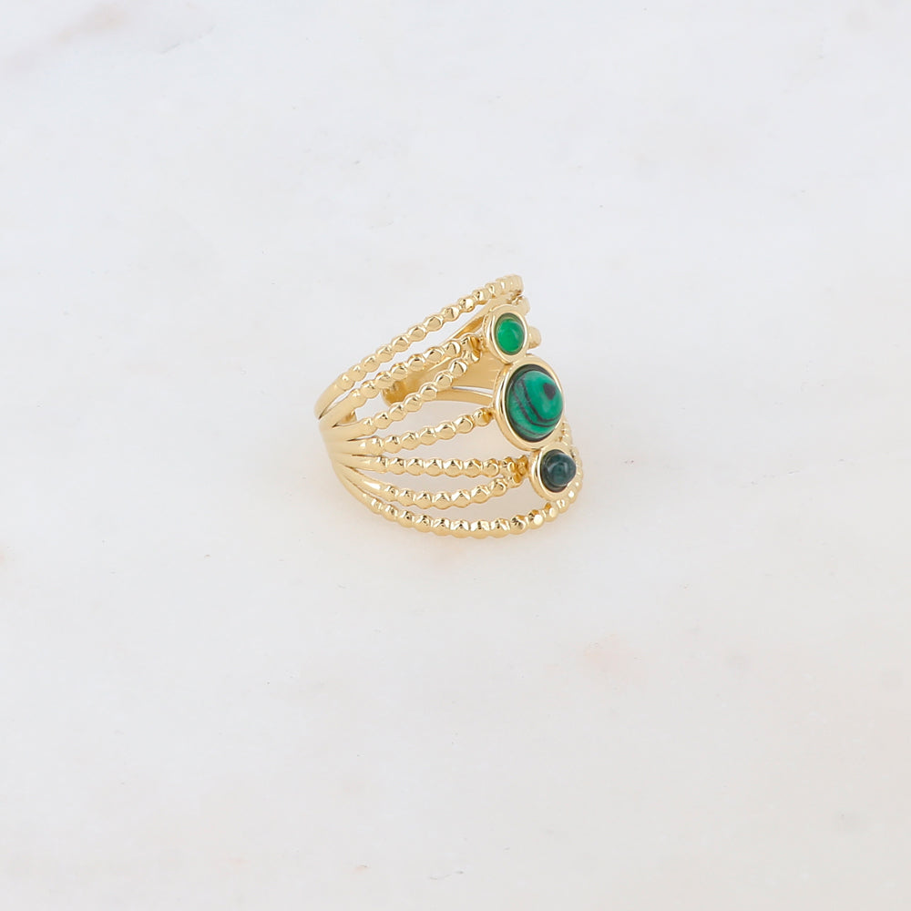 Bague multi-rangs style semainier avec 3 pierres naturelles rondes