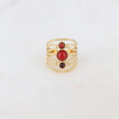 Bague multi-rangs style semainier avec 3 pierres naturelles rondes
