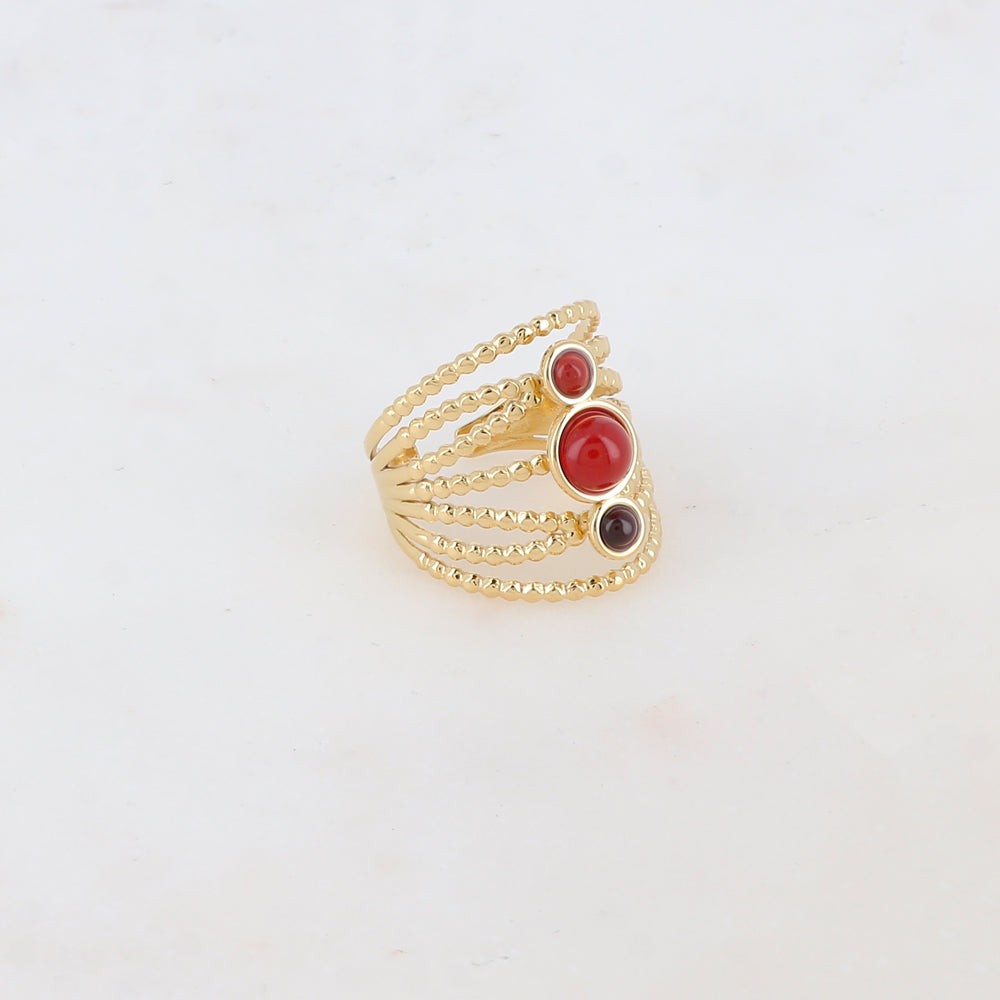 Bague multi-rangs style semainier avec 3 pierres naturelles rondes