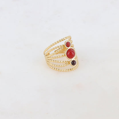 Bague multi-rangs style semainier avec 3 pierres naturelles rondes