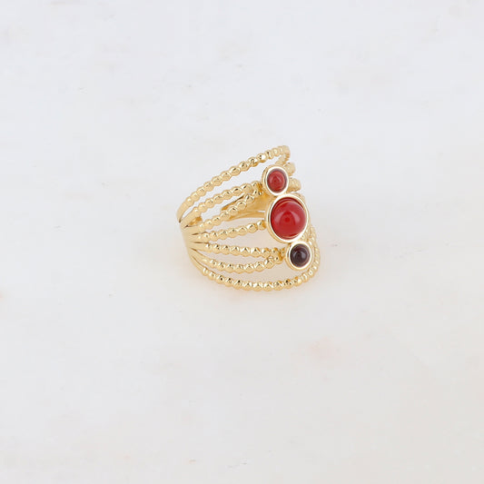 Bague multi-rangs style semainier avec 3 pierres naturelles rondes