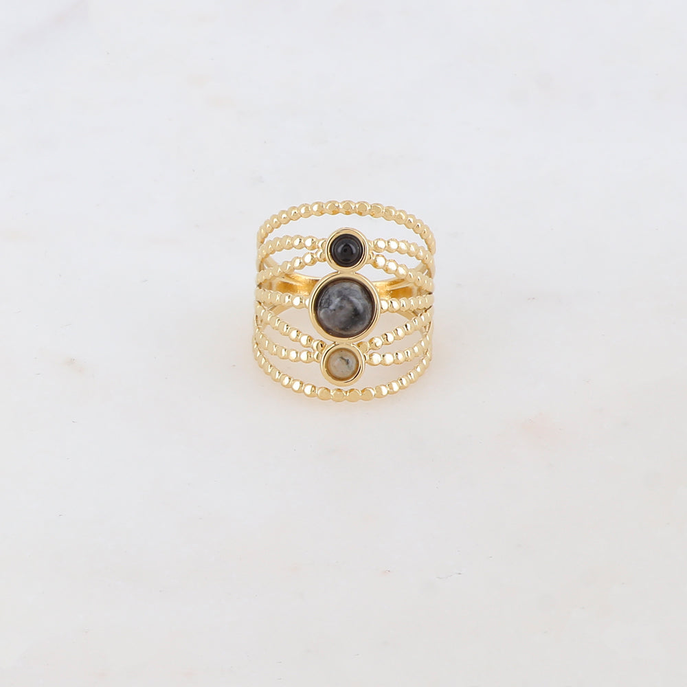 Bague multi-rangs style semainier avec 3 pierres naturelles rondes