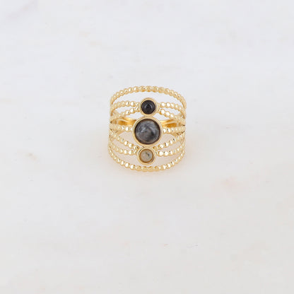 Bague multi-rangs style semainier avec 3 pierres naturelles rondes