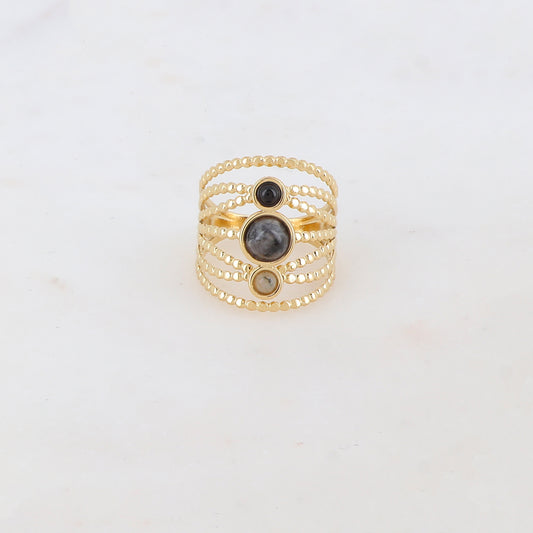 Bague multi-rangs style semainier avec 3 pierres naturelles rondes