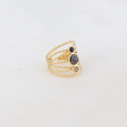 Bague multi-rangs style semainier avec 3 pierres naturelles rondes