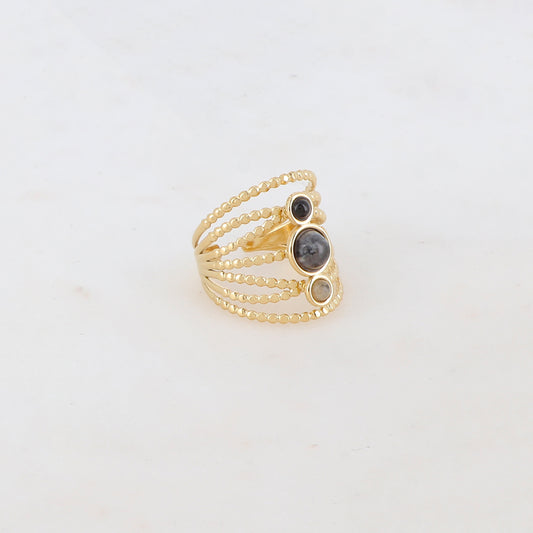 Bague multi-rangs style semainier avec 3 pierres naturelles rondes