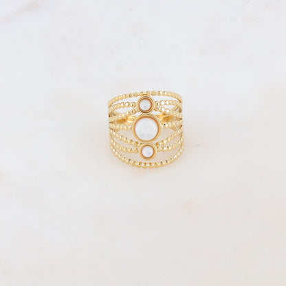 Bague multi-rangs style semainier avec 3 pierres naturelles rondes