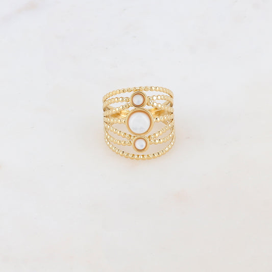 Bague multi-rangs style semainier avec 3 pierres naturelles rondes