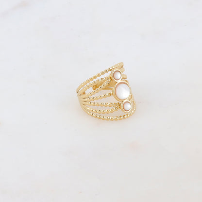Bague multi-rangs style semainier avec 3 pierres naturelles rondes