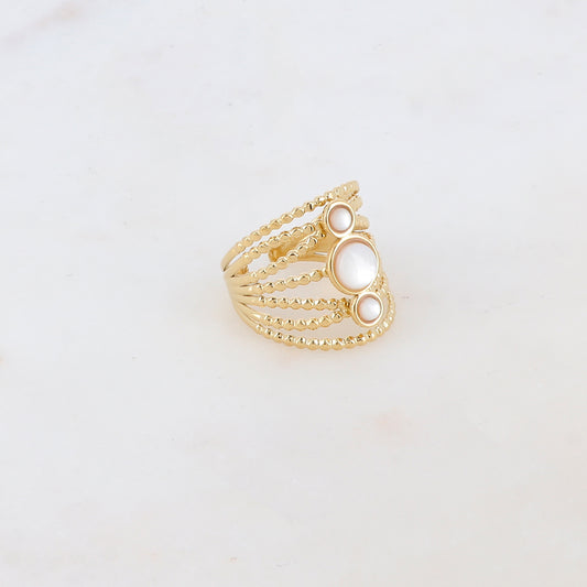 Bague multi-rangs style semainier avec 3 pierres naturelles rondes