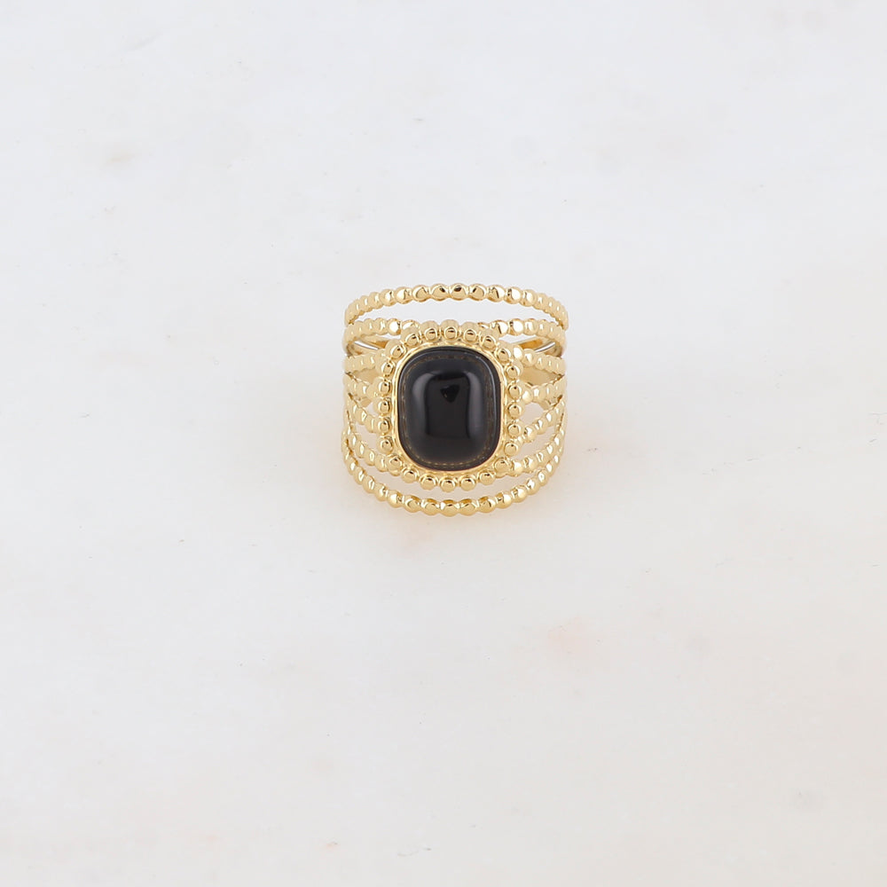 Bague multi-rangs style semainier avec pierre naturelle rectangle - Onyx
