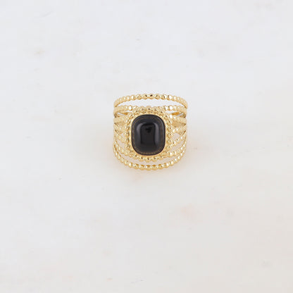 Bague multi-rangs style semainier avec pierre naturelle rectangle - Onyx