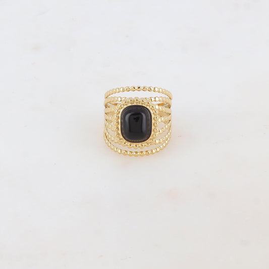 Bague multi-rangs style semainier avec pierre naturelle rectangle - Onyx