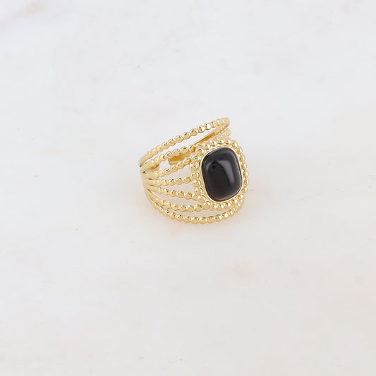 Bague multi-rangs style semainier avec pierre naturelle rectangle - Onyx