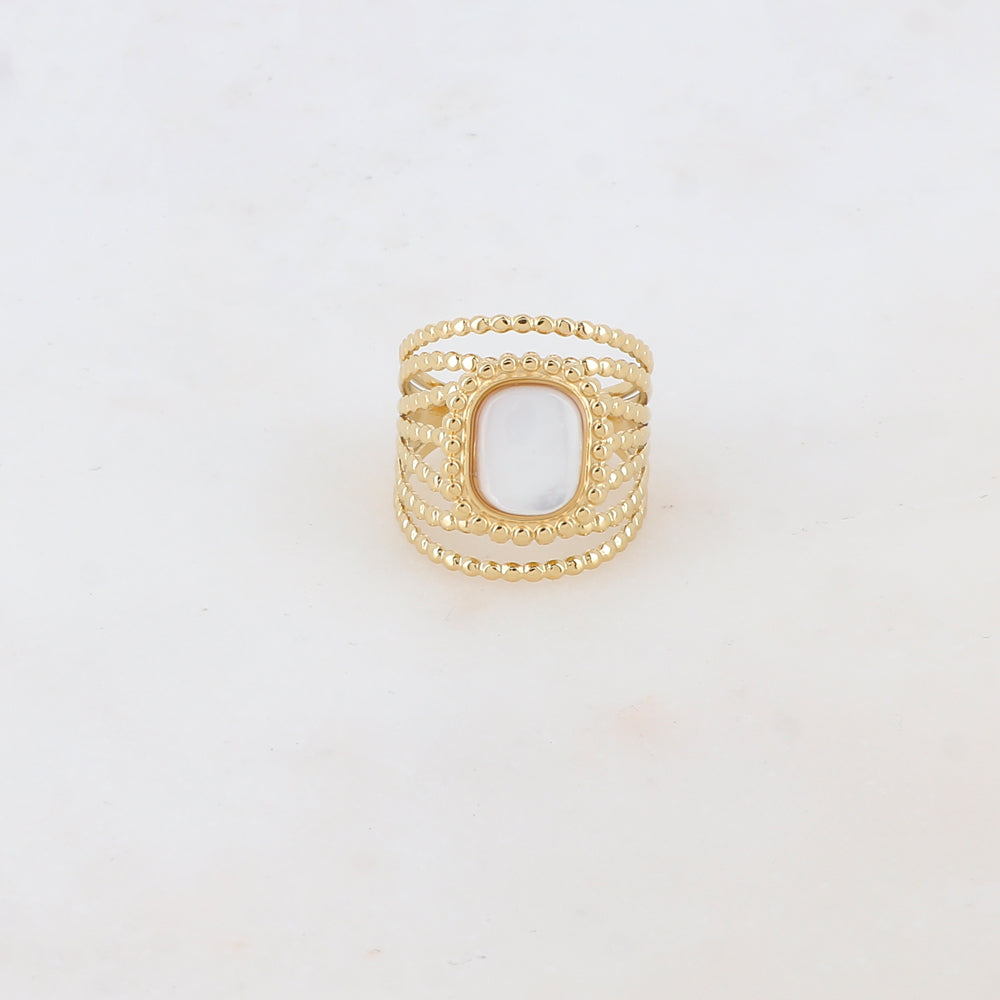 Bague multi-rangs style semainier avec pierre naturelle rectangle - Nacre