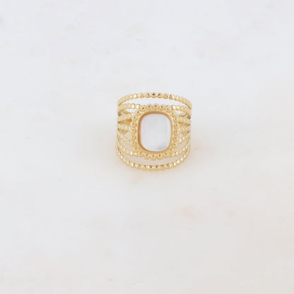 Bague multi-rangs style semainier avec pierre naturelle rectangle - Nacre