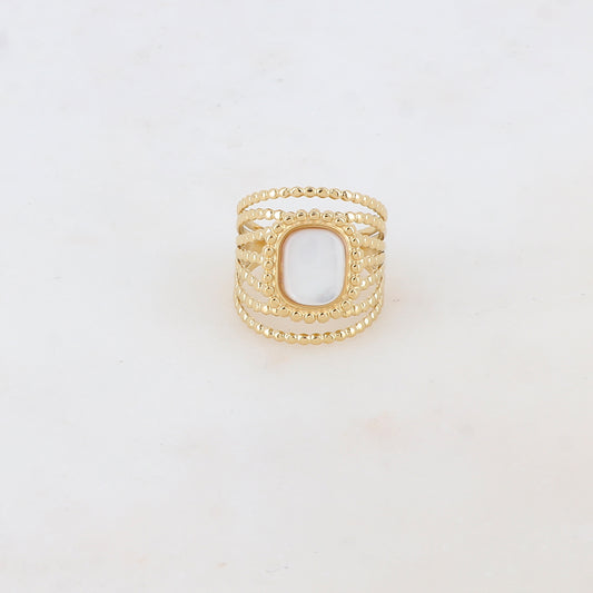 Bague multi-rangs style semainier avec pierre naturelle rectangle - Nacre