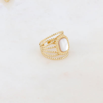 Bague multi-rangs style semainier avec pierre naturelle rectangle - Nacre