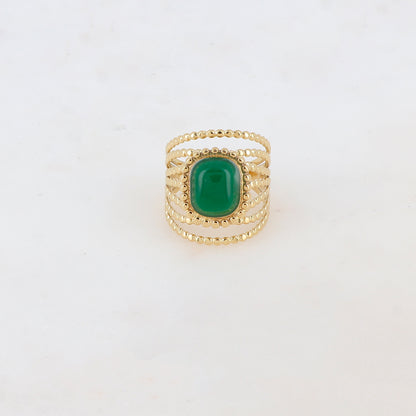 Bague multi-rangs style semainier avec pierre naturelle rectangle - Aventurine