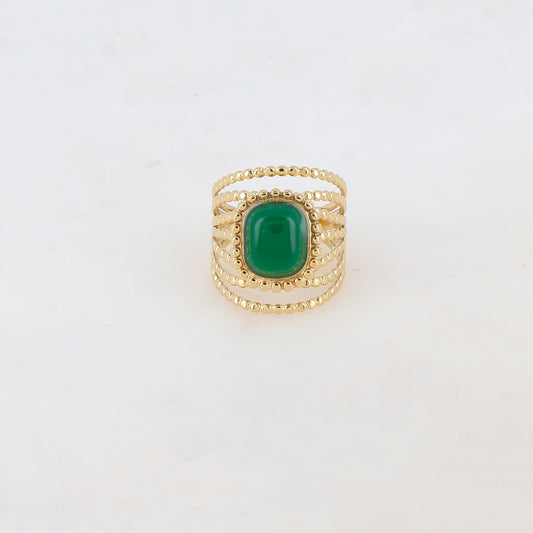 Bague multi-rangs style semainier avec pierre naturelle rectangle - Aventurine