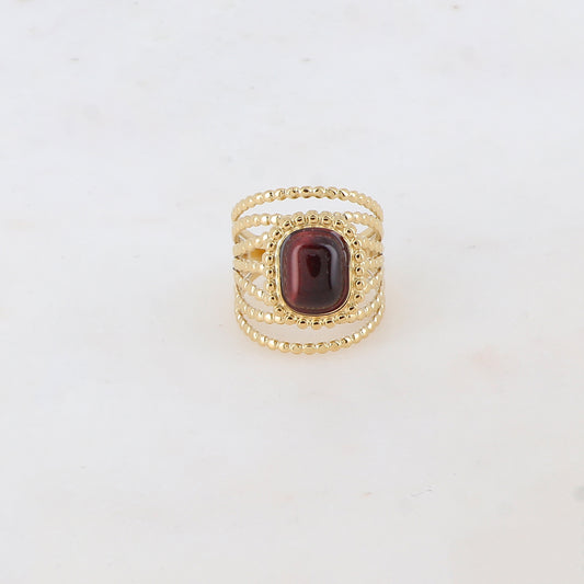 Bague multi-rangs style semainier avec pierre naturelle rectangle - Œil de taureau