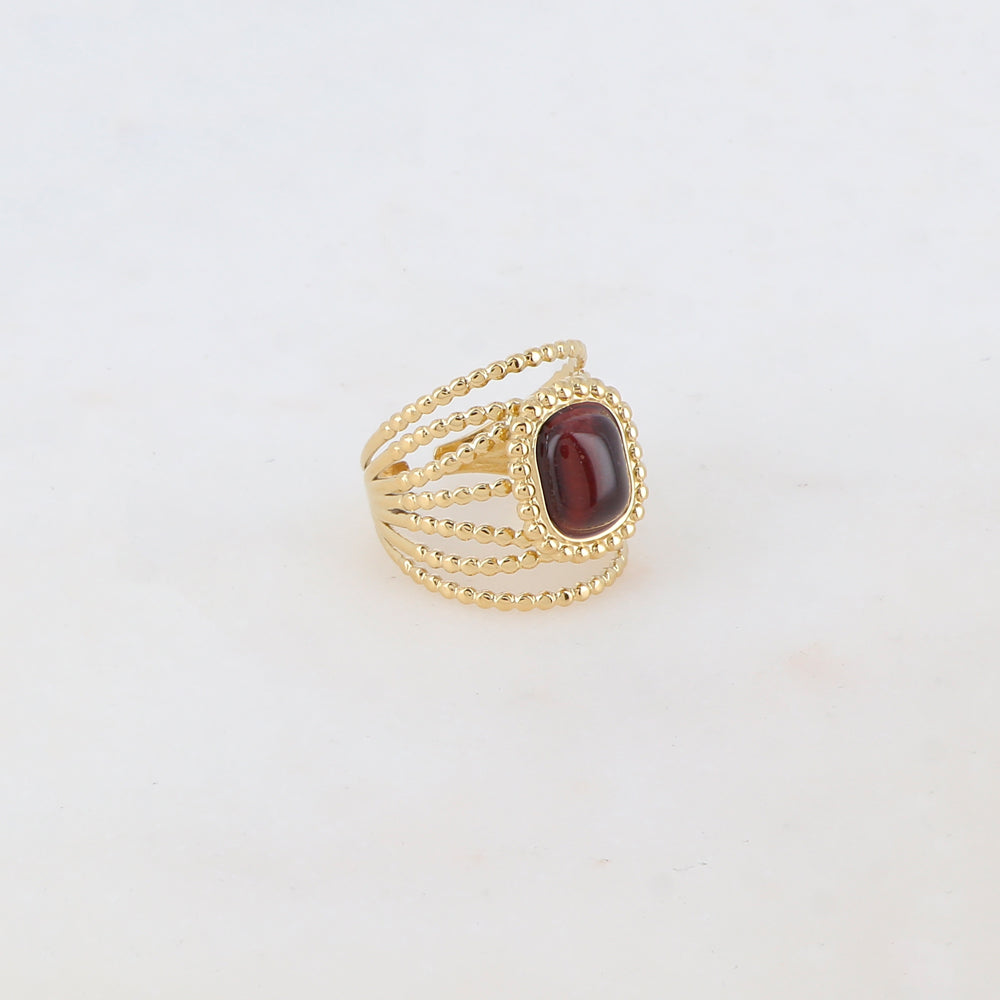 Bague multi-rangs style semainier avec pierre naturelle rectangle - Œil de taureau