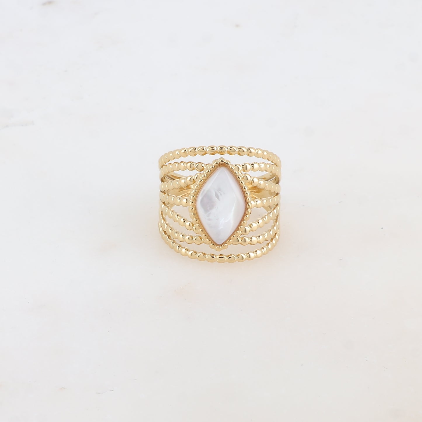 Bague multi-rangs style semainier avec pierre naturelle losange - Nacre