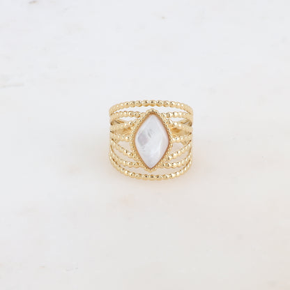 Bague multi-rangs style semainier avec pierre naturelle losange - Nacre