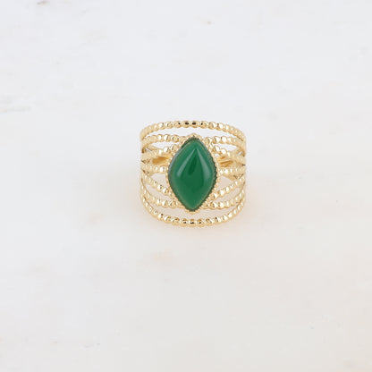 Bague multi-rangs style semainier avec pierre naturelle losange - Aventurine