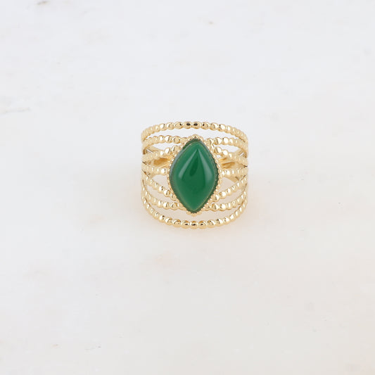 Bague multi-rangs style semainier avec pierre naturelle losange - Aventurine
