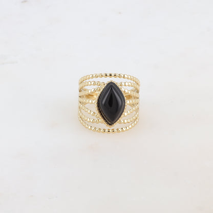 Bague multi-rangs style semainier avec pierre naturelle losange - Onyx