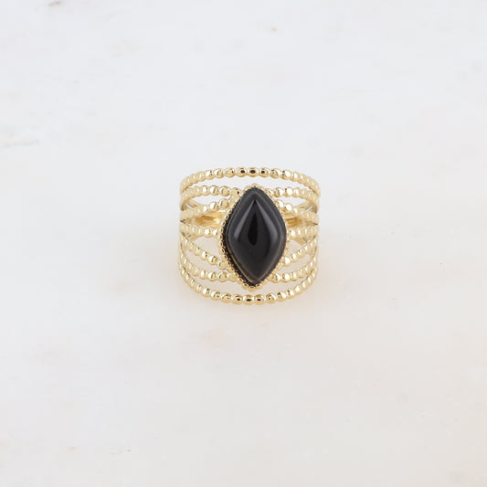 Bague multi-rangs style semainier avec pierre naturelle losange - Onyx