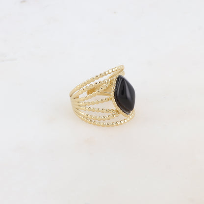 Bague multi-rangs style semainier avec pierre naturelle losange - Onyx