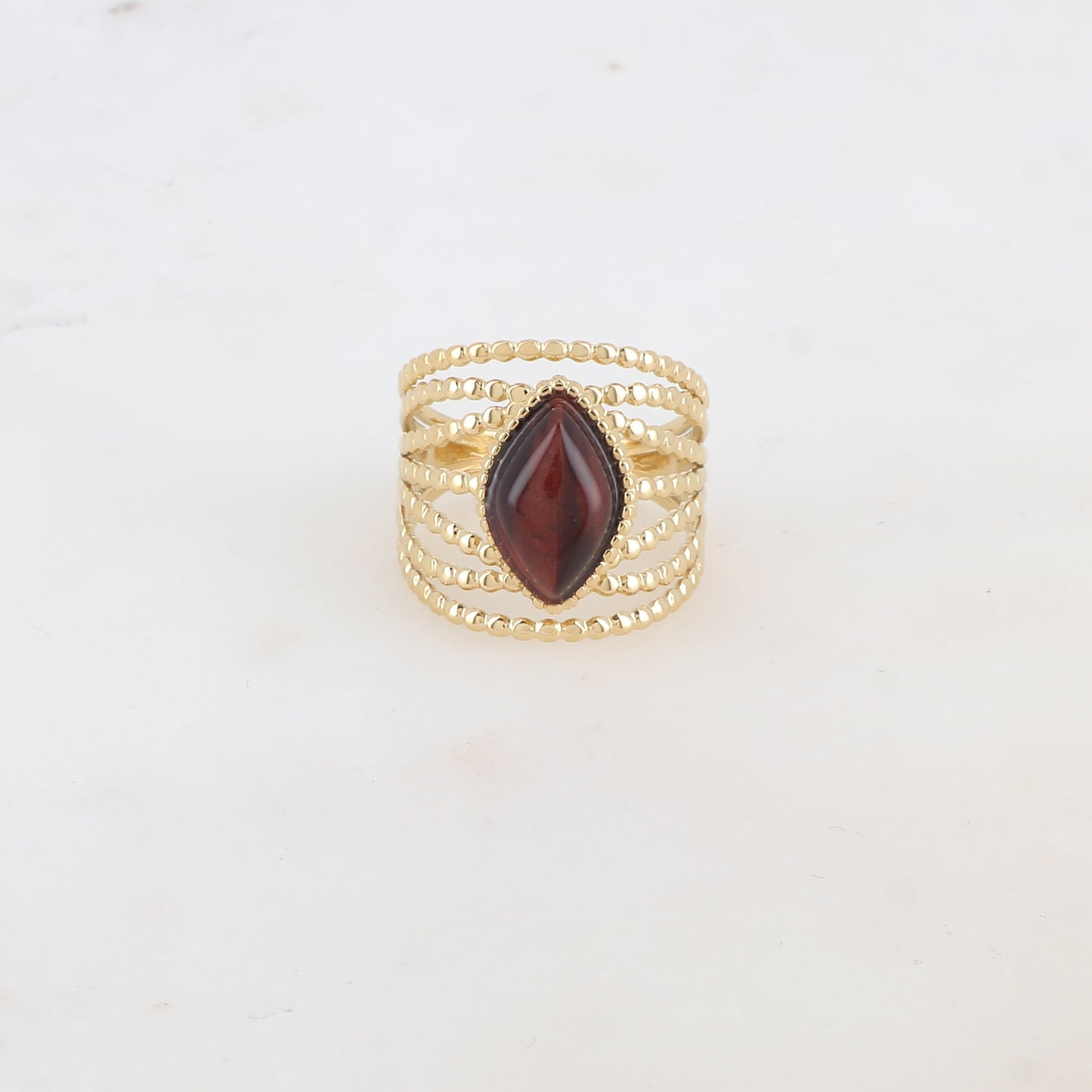 Bague multi-rangs style semainier avec pierre naturelle losange - Œil de taureau