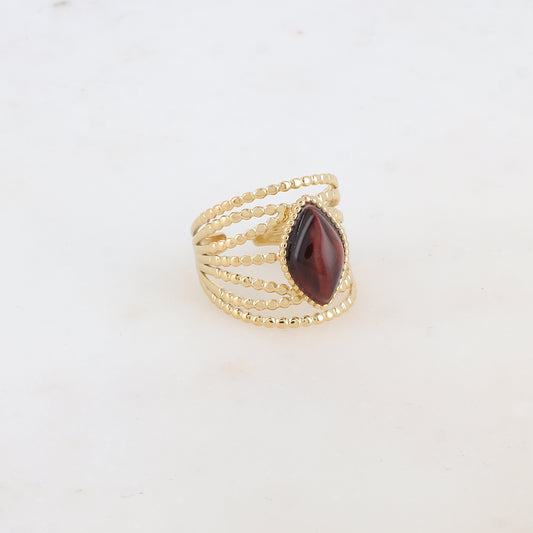 Bague multi-rangs style semainier avec pierre naturelle losange - Œil de taureau