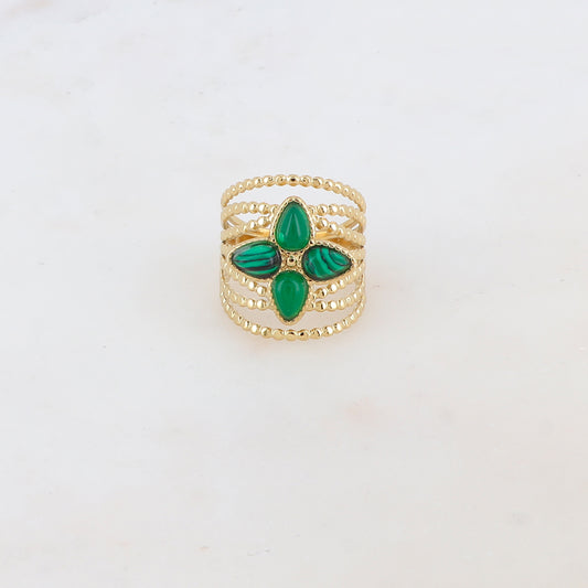 Bague multi-rangs style semainier avec 4 pierres naturelles formant une étoile du nord