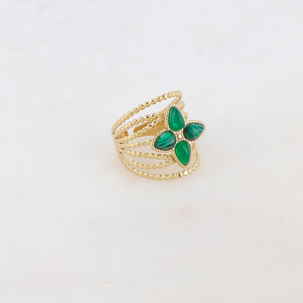 Bague multi-rangs style semainier avec 4 pierres naturelles formant une étoile du nord