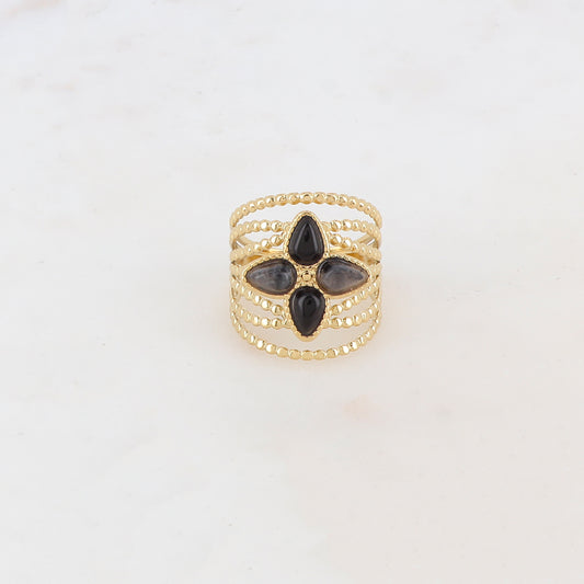 Bague multi-rangs style semainier avec 4 pierres naturelles formant une étoile du nord