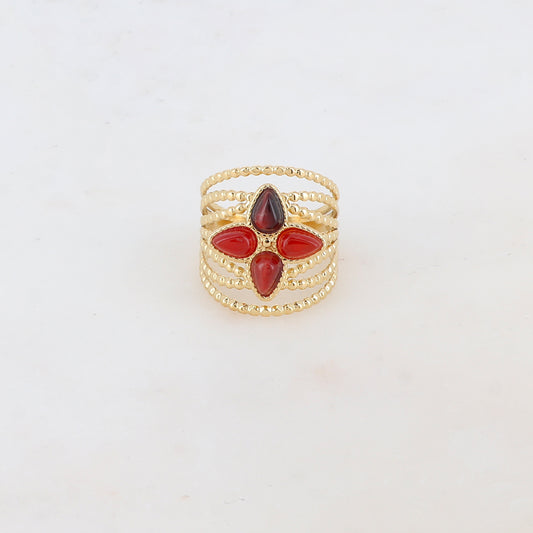 Bague multi-rangs style semainier avec 4 pierres naturelles formant une étoile du nord