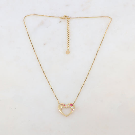 Collier avec pendentif cœur et strass (40+5CM)