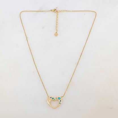 Collier avec pendentif cœur et strass (40+5CM)