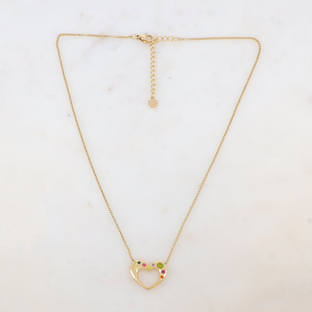 Collier avec pendentif cœur et strass (40+5CM)