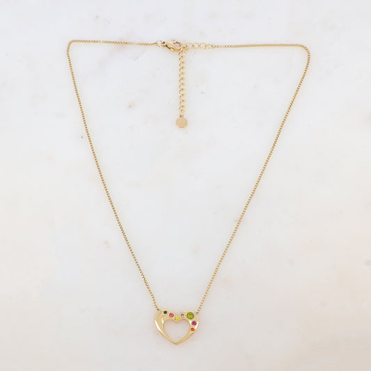 Collier avec pendentif cœur et strass (40+5CM)