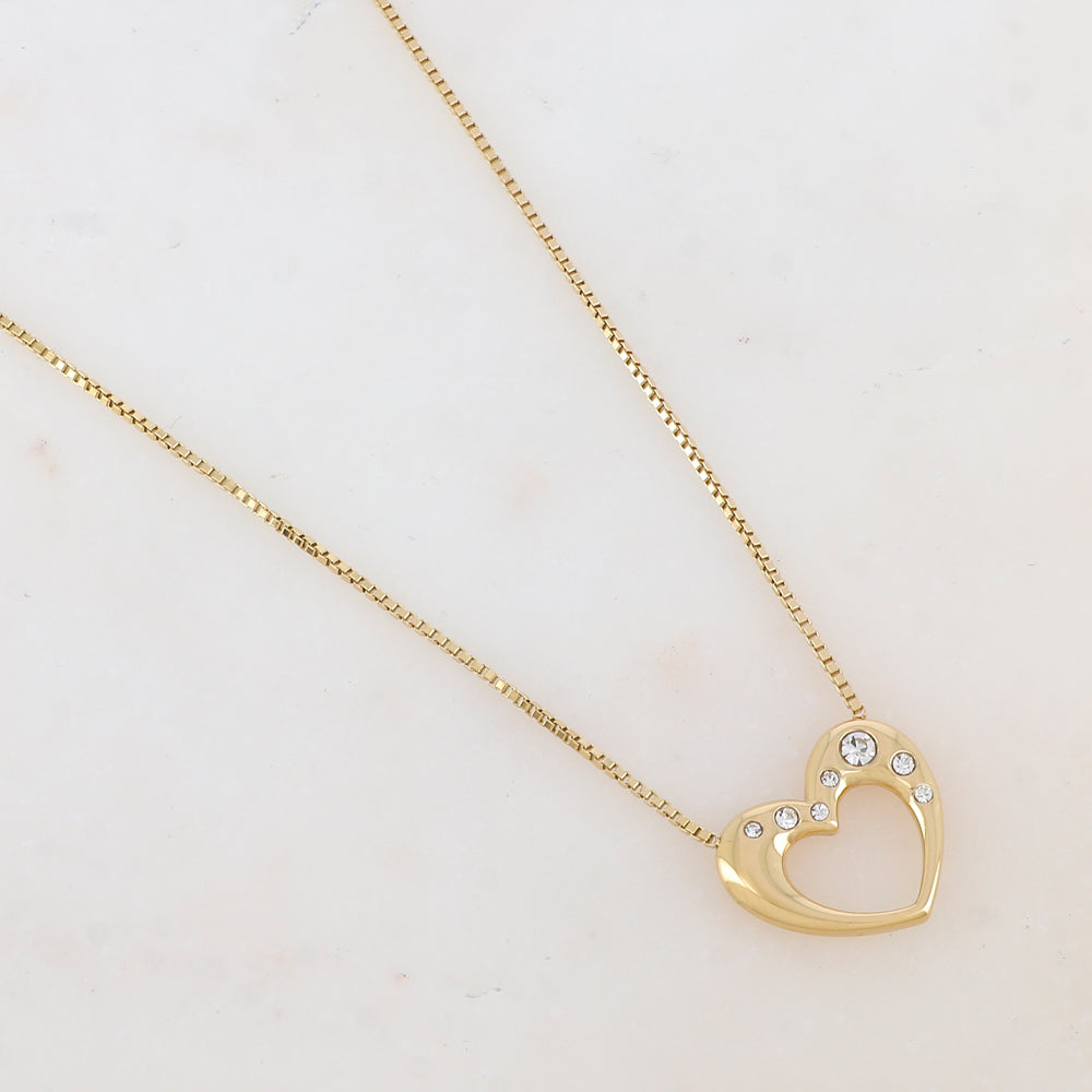Collier avec pendentif cœur et strass (40+5CM)