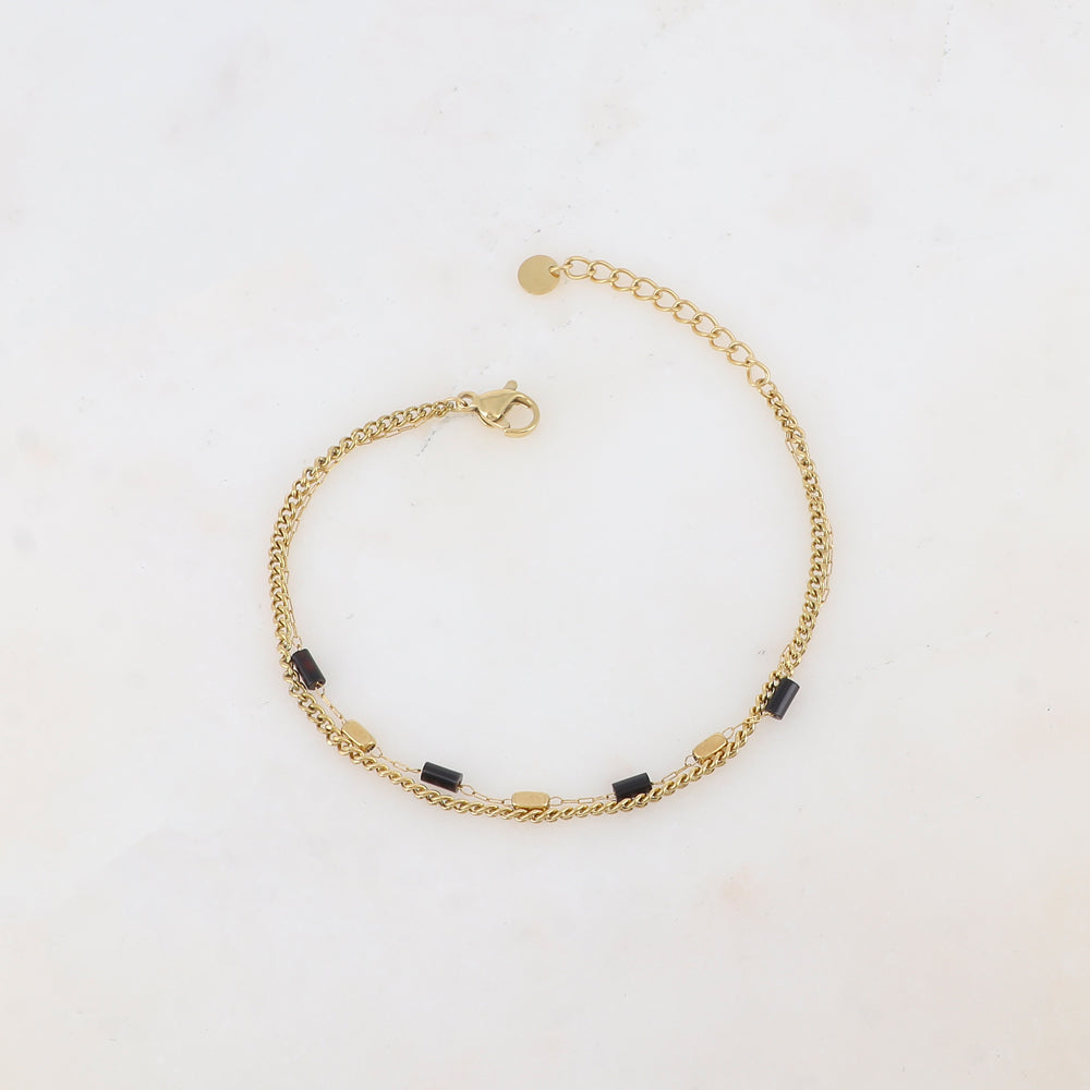 Bracelet deux rangs avec des perles en pierre naturelle